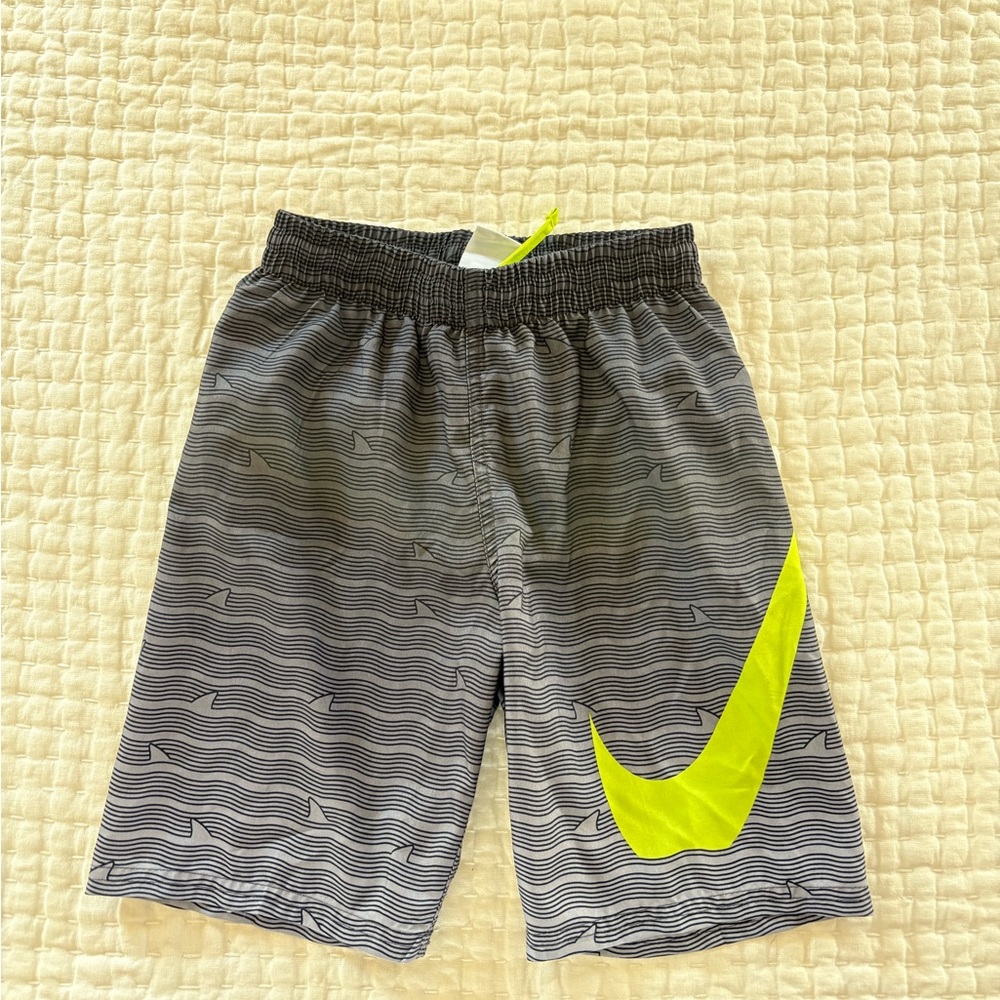 Nike Kids Gray and Lime Yellow Swim Shorts